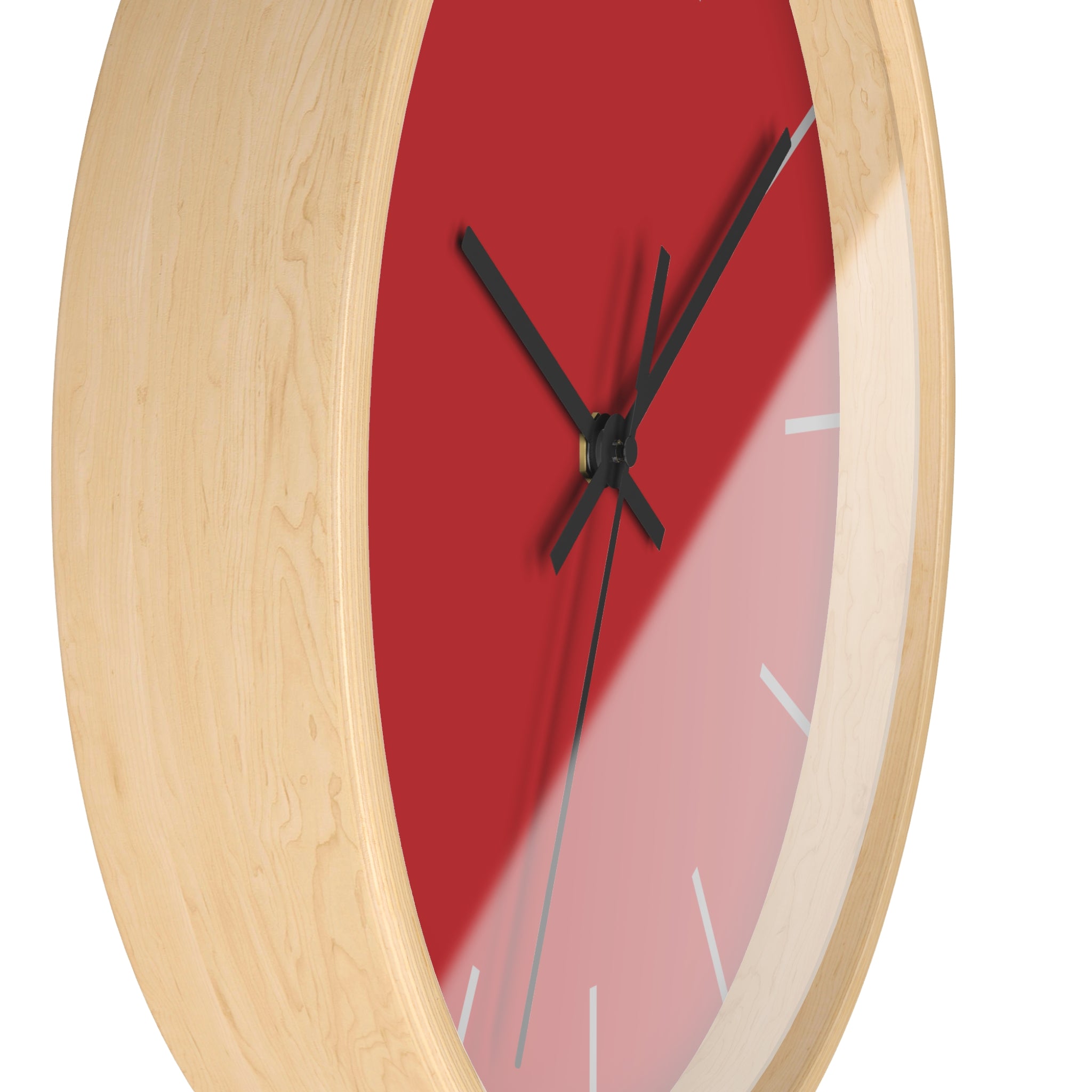 Wooden Base Black Hand Modern Minimal Red Silent Wall Clock Side