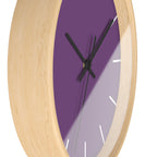 Wooden Base Black Hand Modern Minimal Silent Purple Wall Clock With White Time Markers Side