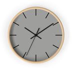 Wooden Base Black Hand Modern Minimal Stardust Grey Silent Wall Clock With Black Time Markers Front