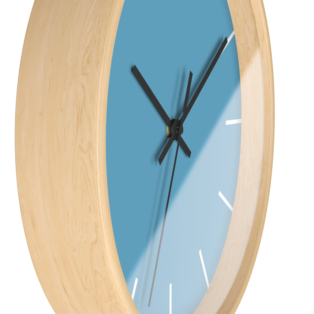 Wooden Base Black Hand Modern Minimal Vintage Blue Wall Clock With White Time Markers Side
