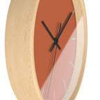 Wooden Base Black Hand Modern Minimalist Boho Rust Orange Wall Clock With Light Grey Time Markers Side