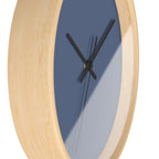 Wooden Base Black Hand Modern Minimalist Dust Blue Silent Wall Clock With Light Brown Time Markers Side