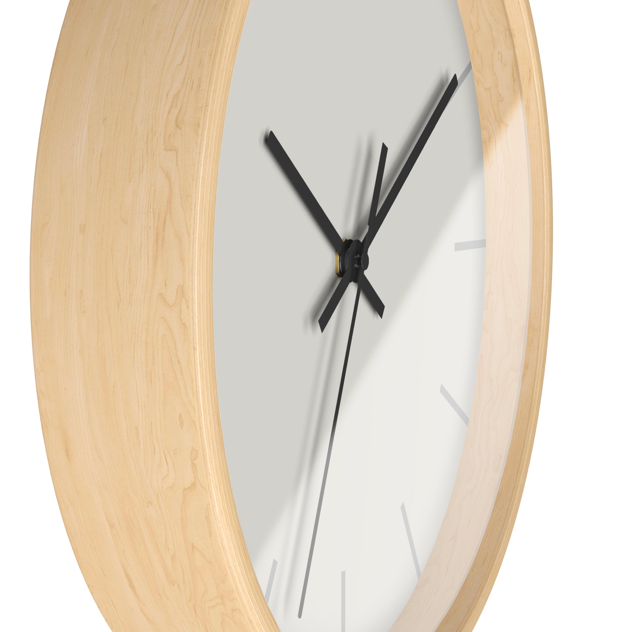 Wooden Base Black Hand Modern Minimalist Off White Silent Wall Clock With  Light Grey Time Markers Side