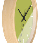 Wooden Base Black Hand Orchid Lime Green Modern Minimal Silent Wall Clock With White Time Markers Side