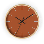 Wooden Base Black Hand Paarl Terracotta Modern Minimal Silent Wall Clock With Ivory Grey Time Markers Front