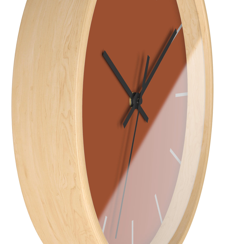 Wooden Base Black Hand Paarl Terracotta Modern Minimal Silent Wall Clock With Ivory Grey Time Markers Side