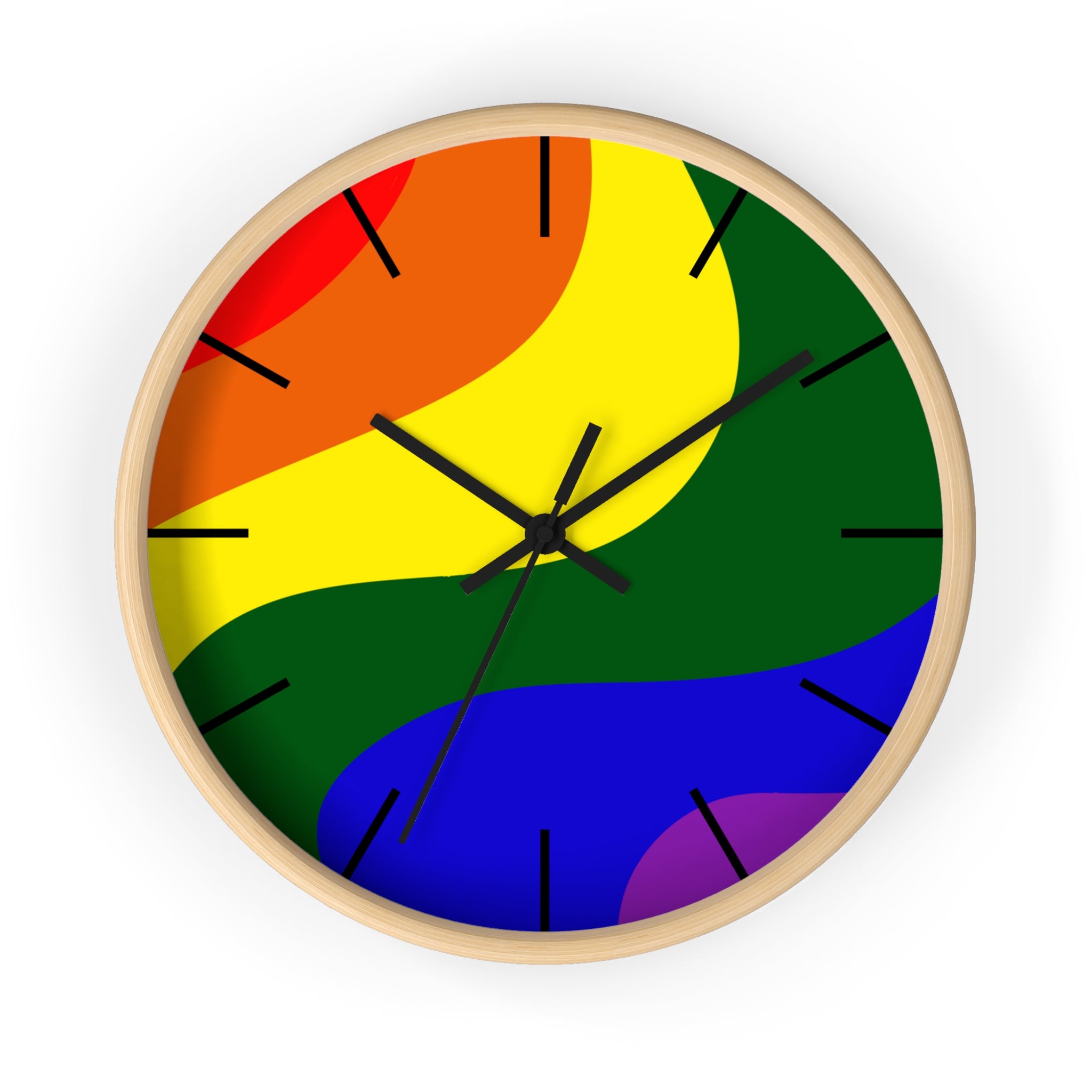 Wooden Base Black Hand Pride Modern Minimal Silent Wall Clock Front 