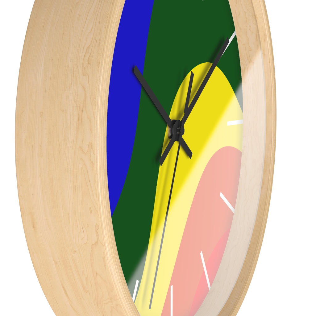 Wooden Base Black Hand Pride Rainbow Wave Modern Minimal Silent Wall Clock With White Time Markers Side