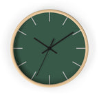 Wooden Base Black Hand Stromboli Dark Green Modern Minimal Silent Wall Clock With Stardust Grey Time Markers Front