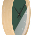 Wooden Base Black Hand Stromboli Dark Green Modern Minimal Silent Wall Clock With Stardust Grey Time Markers Side