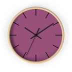 Wooden Base Black Hand Modern Minimalist Lavender Red Plum Silent Wall Clock With Black Time Markers Front 