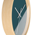 Wooden Base White Hand Abstract Teal Modern Minimal Silent Wall Clock With Black Time Markers Side