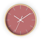 Wooden Base White Hand Adore Pink Rose Modern Minimalist Silent Wall Clock With Stardust Grey Time Markers Front