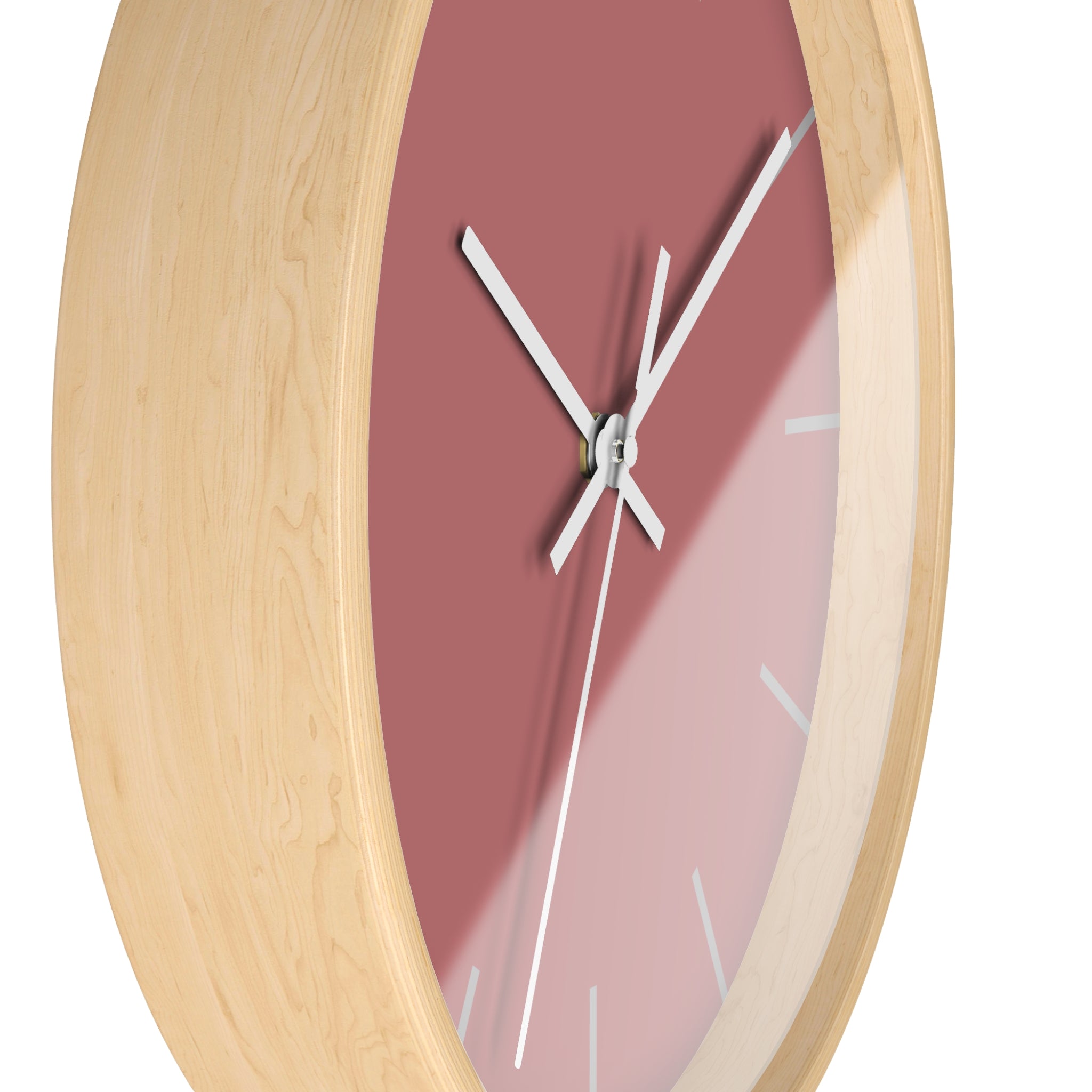 Wooden Base White Hand Adore Pink Rose Modern Minimalist Silent Wall Clock With Stardust Grey Time Markers Side