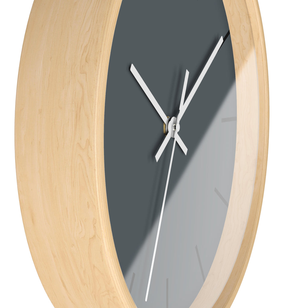 Wooden Base White Hand Anchor Grey Slate Modern Minimal Silent Wall Clock With Black Time Markers Side