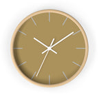 Wooden Base White Hand Ash Mustard Camel Modern Minimalist Silent Wall Clock With Stardust Grey Time Markers Front
