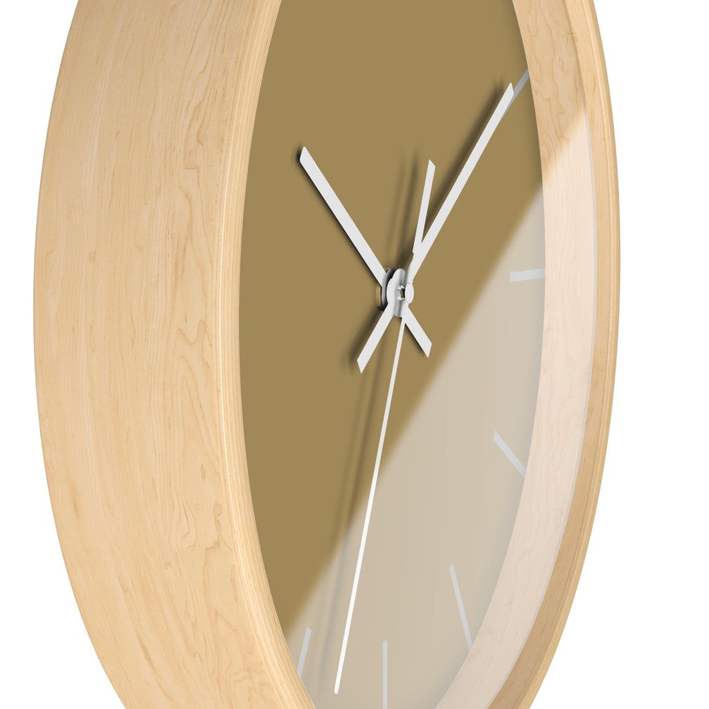 Wooden Base White Hand Ash Mustard Camel Modern Minimalist Silent Wall Clock With Stardust Grey Time Markers Side