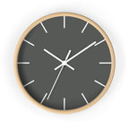 Wooden Base White Hand Atomic Grey Modern Minimalist Silent Wall Clock With White Time Markers Front