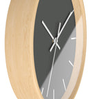 Wooden Base White Hand Atomic Grey Modern Minimalist Silent Wall Clock With White Time Markers Side