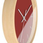 Wooden Base White Hand Brownish Red Modern Minimal Silent Wall Clock With Light Grey Time Markers Side 