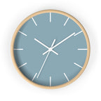 Wooden Base White Hand Danish Blue Modern Minimalist Silent Wall Clock With White Time Markers Front