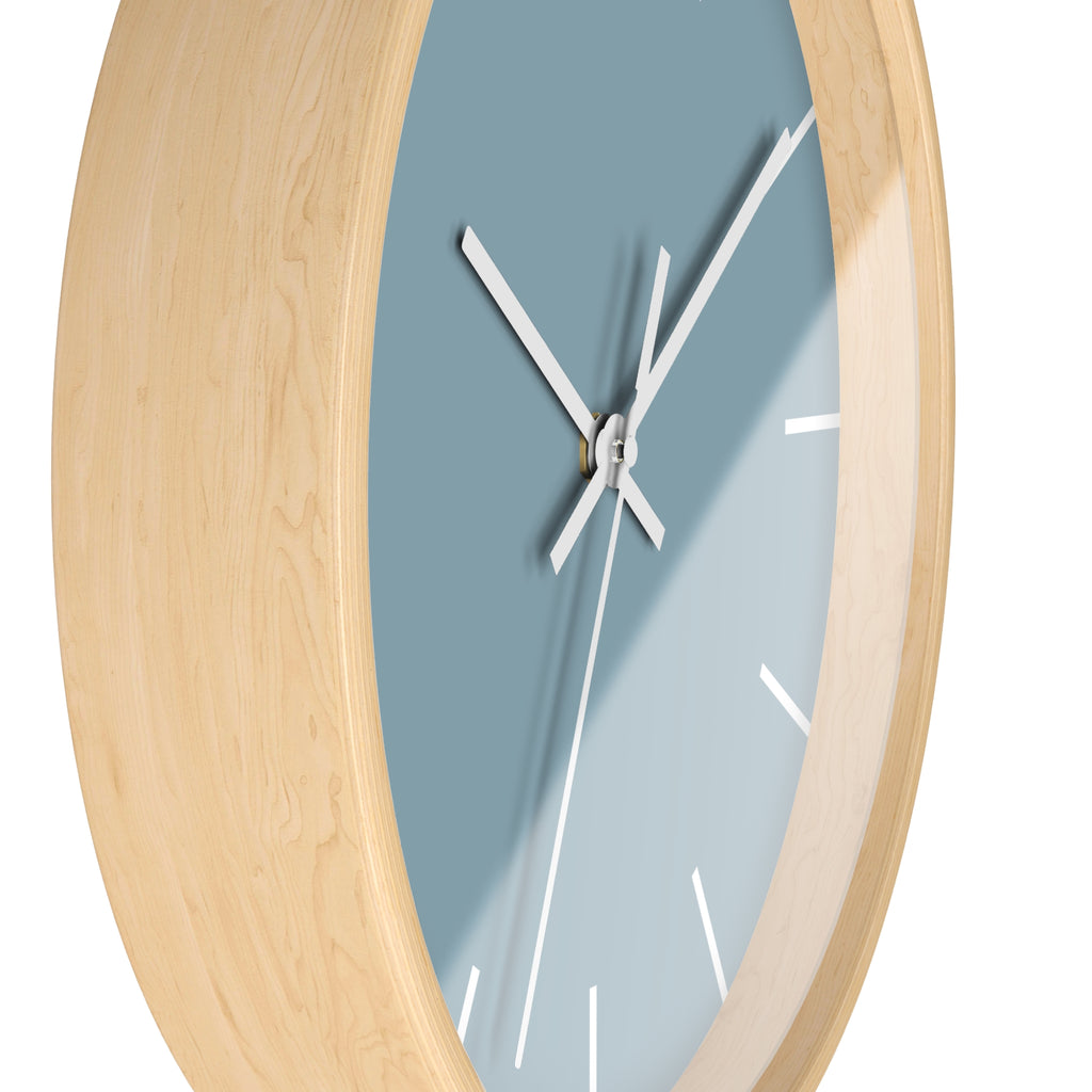 Wooden Base White Hand Danish Blue Modern Minimalist Silent Wall Clock With White Time Markers Side