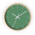 Wooden Base White Hand Dust Green Modern Minimal Wall Clock With Ivory Grey Time Markers Front 