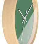 Wooden Base White Hand Dust Green Modern Minimal Wall Clock With Ivory Grey Time Markers Side