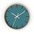 Wooden Base White Hand Modern Minimal Bismark Teal Silent Wall Clock With Black Time Markers Front