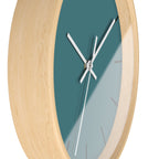 Wooden Base White Hand Modern Minimal Bismark Teal Silent Wall Clock With Black Time Markers Side 