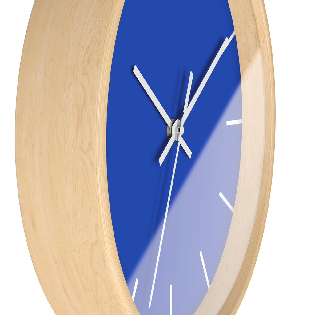 Wooden Base White Hand Modern Minimal Blue Silent Wall Clock Side