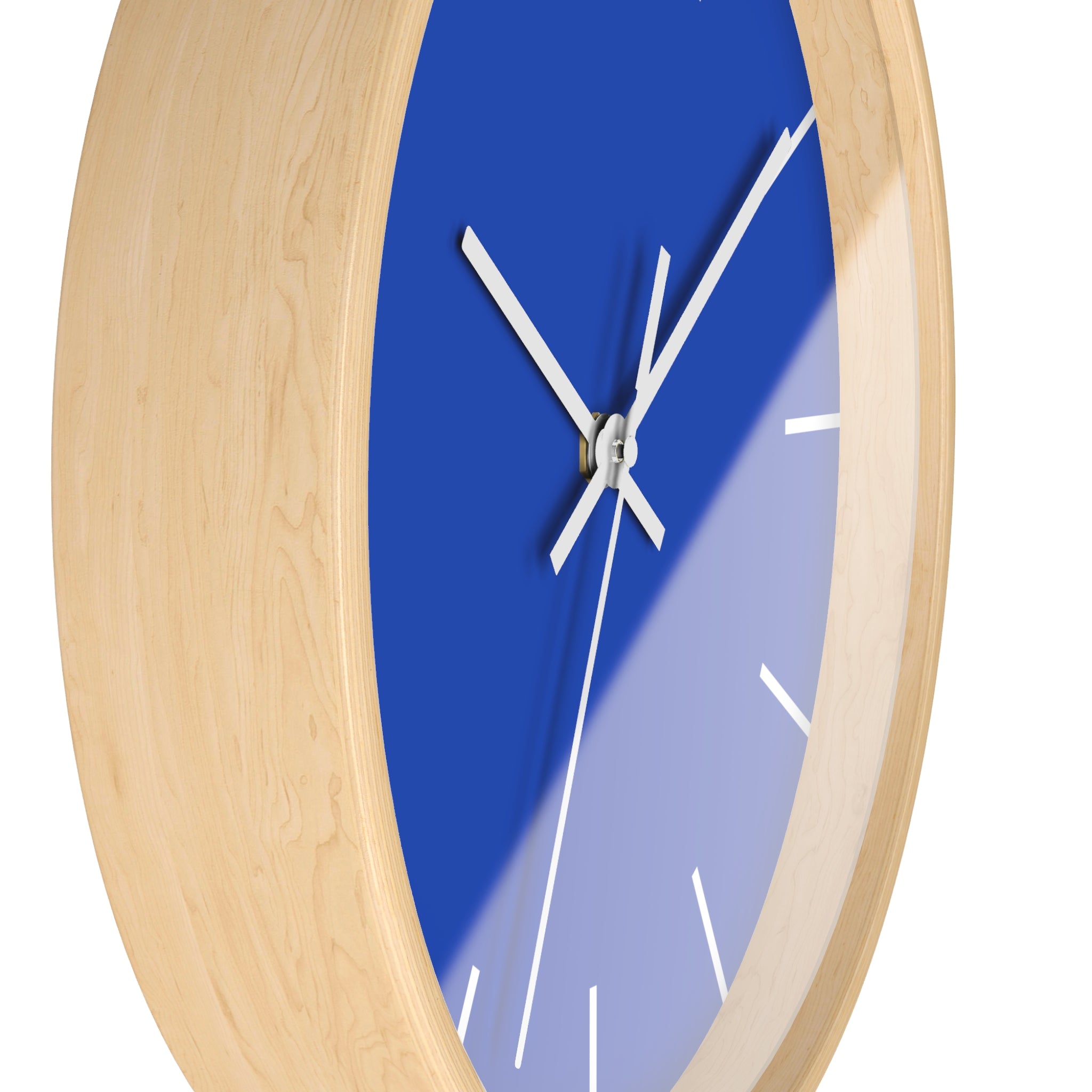 Wooden Base White Hand Modern Minimal Blue Silent Wall Clock Side