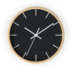 Wooden Base White Hand Modern Minimal Carbon Fiber Black Silent Wall Clock With White Time Markers Front 