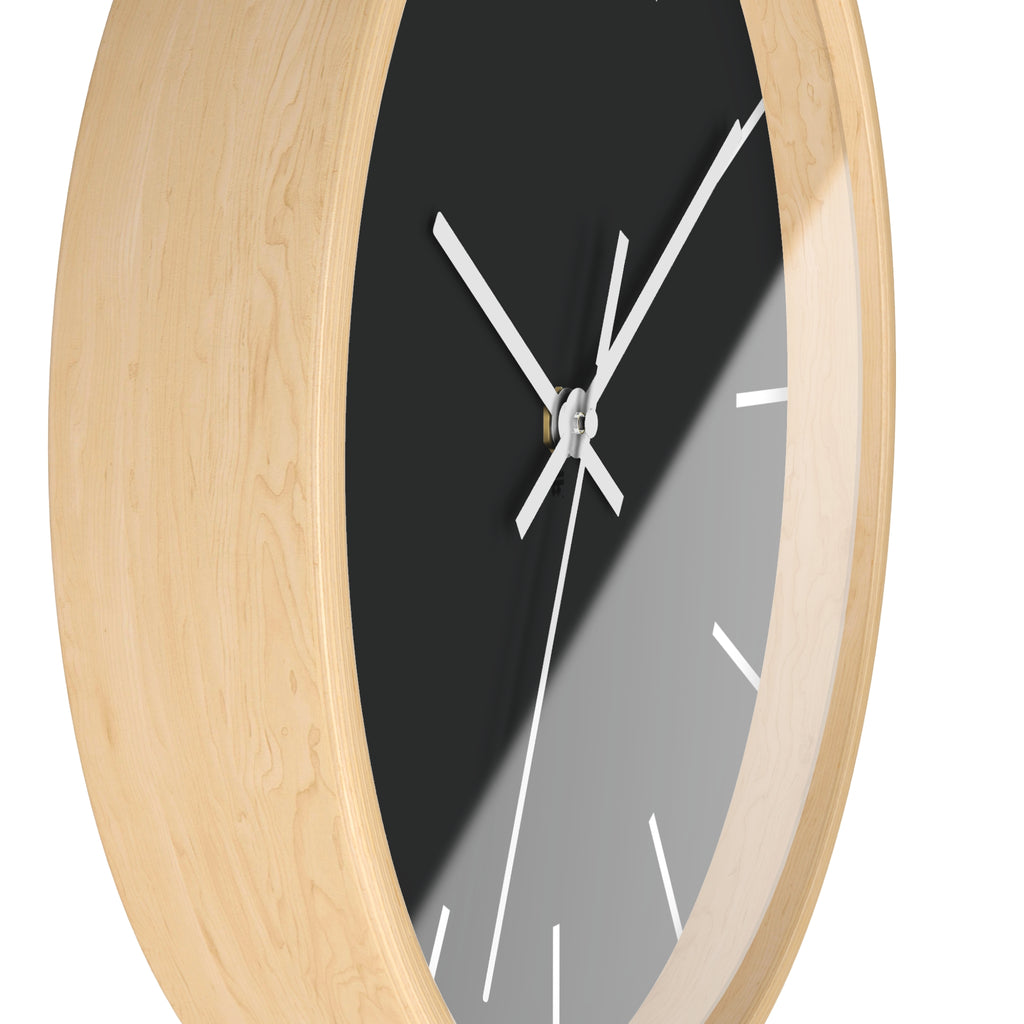 Wooden Base White Hand Modern Minimal Carbon Fiber Black Silent Wall Clock With White Time Markers Side