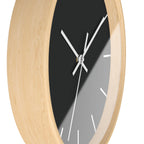 Wooden Base White Hand Modern Minimal Carbon Fiber Black Silent Wall Clock With White Time Markers Side