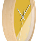 Wooden Base White Hand Modern Minimal Champ Yellow Silent Wall Clock With Light Grey Time Markers Side 