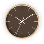 Wooden Base White Hand Modern Minimal Country Brown Silent Wall Clock With Off White Time Markers Front 