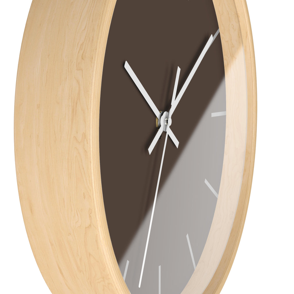 Wooden Base White Hand Modern Minimal Country Brown Silent Wall Clock With Off White Time Markers Side
