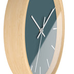 Wooden Base White Hand Modern Minimal Deep Space Sparkle Teal Silent Wall Clock With White Time Markers Side