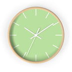 Wooden Base White Hand Modern Minimal Fresh Green Mint Quiet Wall Clock With White Time Markers Front