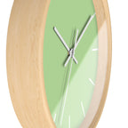Wooden Base White Hand Modern Minimal Fresh Green Mint Quiet Wall Clock With White Time Markers Side