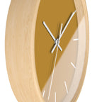 Wooden Base White Hand Modern Minimal Gold Ochre Mustard Silent Wall Clock With White Time Markers Side