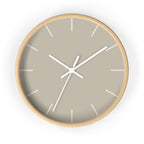 Wooden Base White Hand Modern Minimal Ivory Grey Beige Silent Wall Clock With Off White Time Markers Front