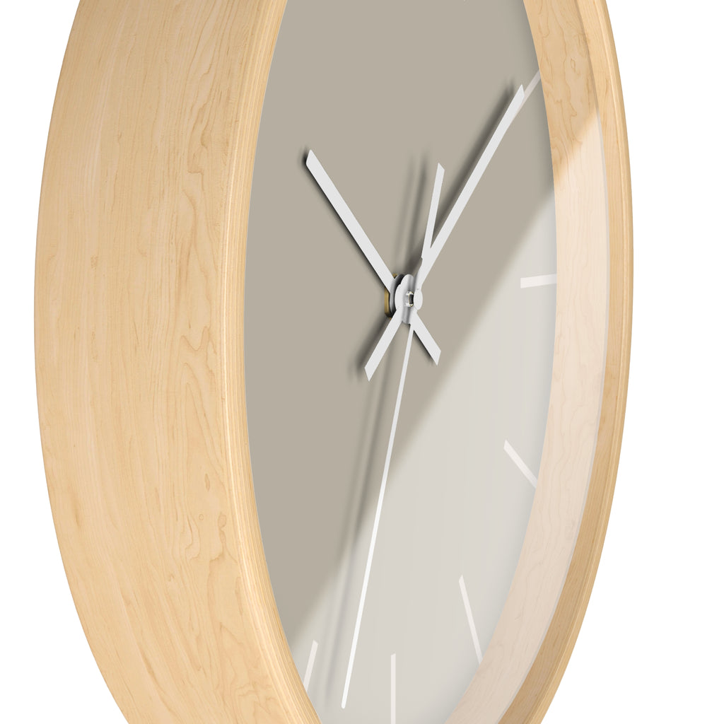 Wooden Base White Hand Modern Minimal Ivory Grey Beige Silent Wall Clock With Off White Time Markers Side
