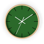  Wooden Base White Hand Modern Minimal Mughal Green Silent Analog Wall Clock with black time markers Front