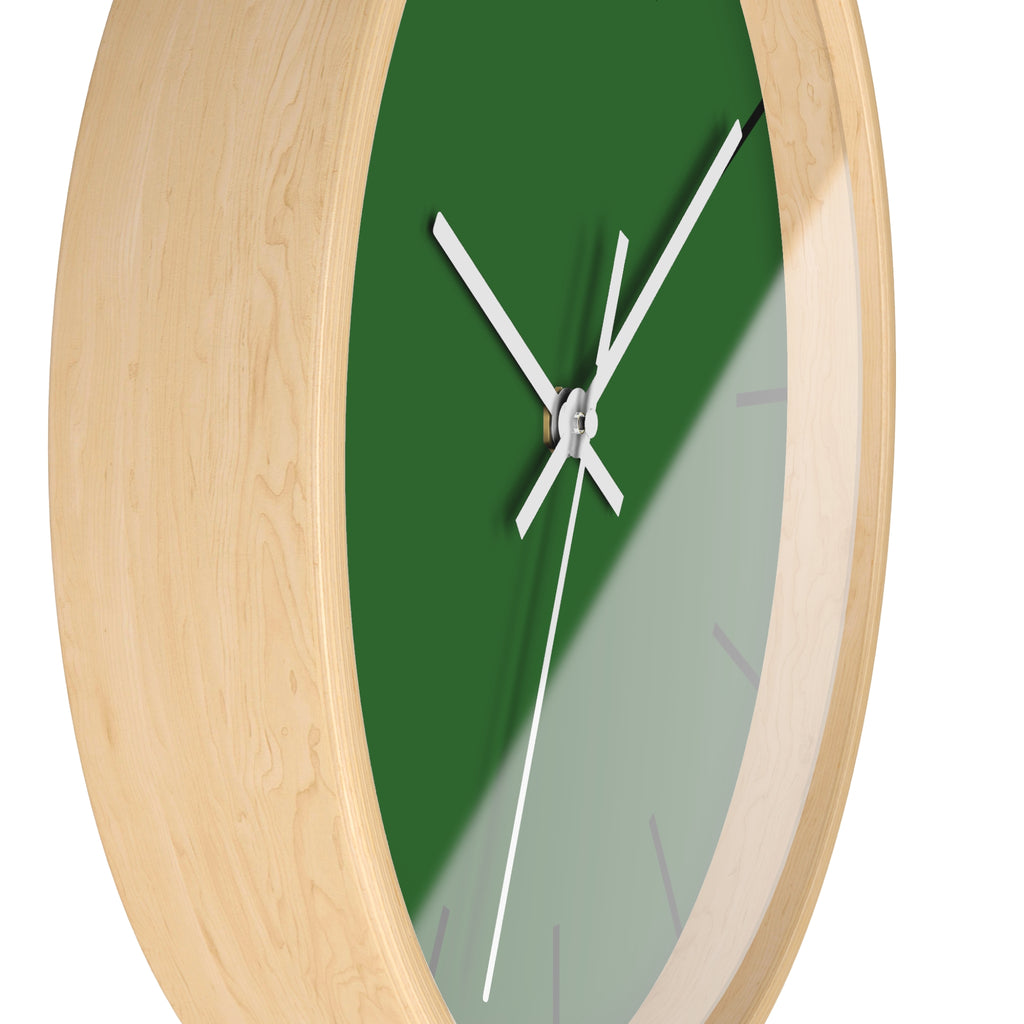 Wooden Base White Hand Modern Minimal Mughal Green Silent Analog Wall Clock with black time markers Side