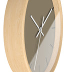 Wooden Base White Hand Modern Minimal Neutral Taupe Silent Wall Clock With Black Time Markers Side 