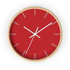 Wooden Base White Hand Modern Minimal Red Silent Wall Clock Front 
