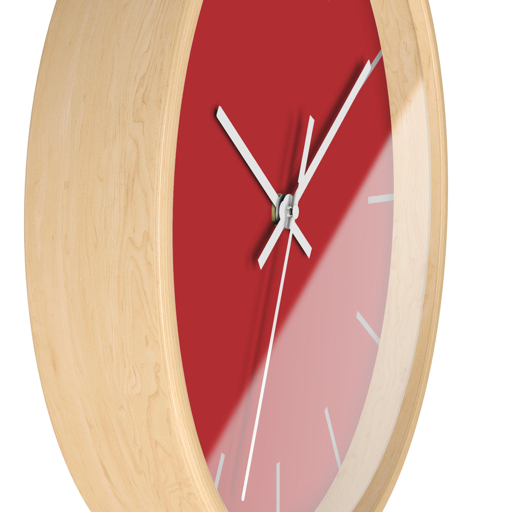 Wooden Base White Hand Modern Minimal Red Silent Wall Clock Side