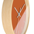 Wooden Base White Hand Modern Minimal Roman Earth Rust Orange Wall Clock With Light Grey Time Markers Side 